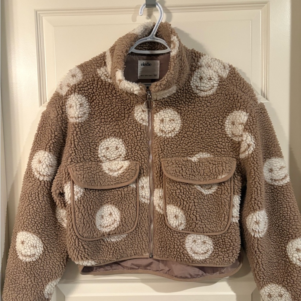 Elodie Sherpa Teddy Jacket with Happy Faces